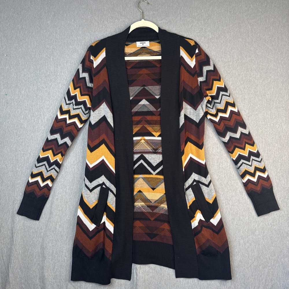 MISSONI + TARGET Cardigan Sweater Small Long Open Front Brown Gray Black ZigZag